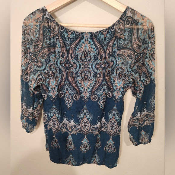 INC International Concepts Turquoise 3/4 Sleeve Blouse - Picture 2 of 3